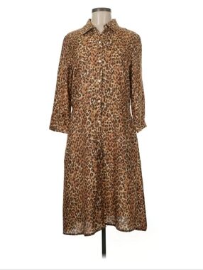 J McLaughlin Leopard Print Button-Down Midi Dress - Brown/Tan/Black Size S